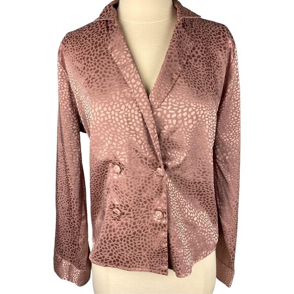 NWOT ASOS Satin Silk Pink Jacquard Animal Print Blouse Sz 6 Long Sleeve Shirt - Picture 1 of 7